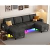 Sectional Couches for Living Room, 4 Seat Sectional Sofa with Smart Module-Wireless Charging/USB/Type-C/RGB Light, U Shaped Couch with Reversible Chaise Lounge/Storage Ottoman (Dark Grey)
