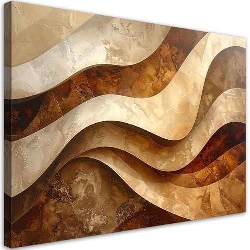 Feeby - Impression sur Toile - Intissé Tableau Decoration Murale - Vagues abstraites en beige - 45x30 1partie - Salon Peinture Tableaux - Moderne -...