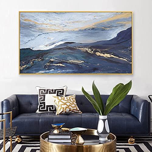 Peinture Suspendue Nuages d'Or pour Décoration de Salon Contemporain 90x155cm