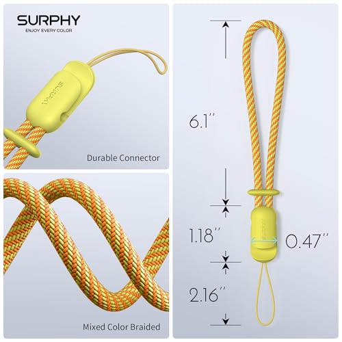 Image of SURPHY 2 Pack Phone Lanyard, Phone Wrist Strap for Case, Camera Wrist Strap | Ultra-Light 2-Color Braided Phone Strap, Cellphone Charm Strap, Anti-Lost Wrist Lanyard for Women and Men, Yellow Gray