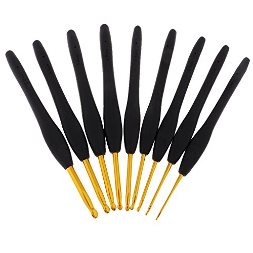 Homyl Conjunto de agulhas de crochê de crochê de alumínio ergonômico, 9 tamanhos, artesanato de tric