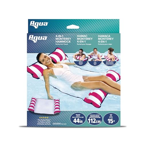 Image of Aqua Original 4-in-1 Monterey Hammock Pool Float & Water Hammock - Multi-Purpose, Inflatable Pool Floats for Adults - Patented Thick, Non-Stick PVC Material - Pink