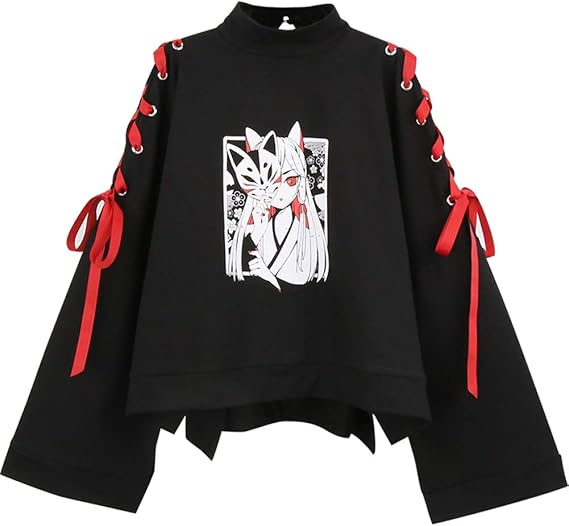 Amazon トレーナー レディース ゆったり パーカー 長袖 ハイネック トップス レースアップ 可愛い プルオーバー 薄手 カジュアル おしゃれ 原宿系 ゴスロリ ストリート Free Size ブラック トレーナー パーカー 通販