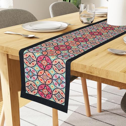 Image of Homerz Premium Runner for 6 Seater Dining Table, 13x72 inch Size, Smooth Velvety Fabric, Antiskid Backing (Bohemian Round)