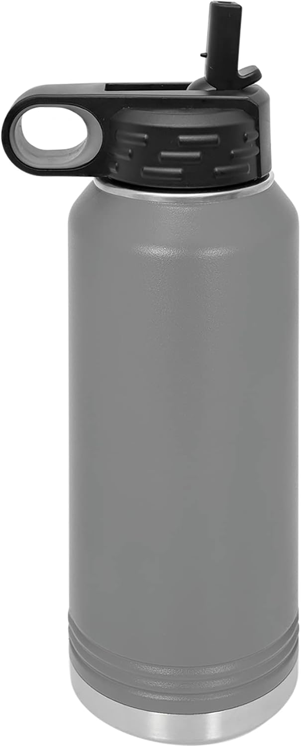 Polar Camel 32 oz Stainless Steel Water Bottle with Flip Top Lid and Straw (Dark Gray)