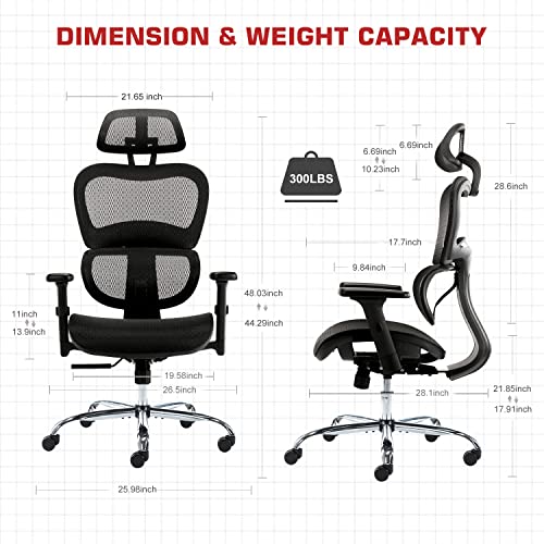Office Chair, Ergonomic Office Chairs, Large High Back Rolling Desk Chair With 4D Adjustable Armrests, 3D Lumbar Support, Adjustable Headrest, Mesh Computer Gaming Executive Swivel Chairs #TOP2