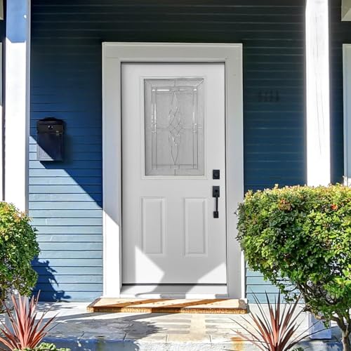 Fiberglass Front Entry Door, 36 x 80 in. 1/2 Lite Frosted Glass 2-Panel Prehung Left Inswing, Factory Primed Paintable White