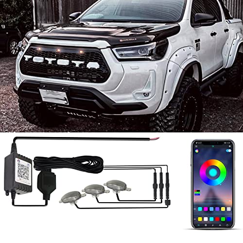 Nitiaukely APP Controls Decorative Musical Rhythm Neon Light Strip Set for Car, Pickup Truck, Van, SUV (Smokey Lens Front Grille DRL 1 to 3 for Grille)