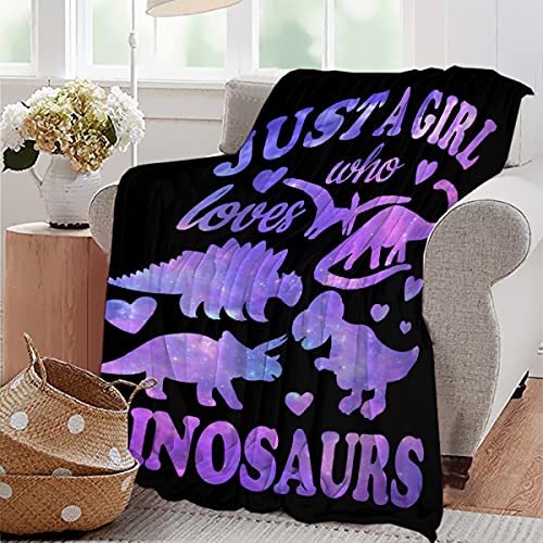 Image of Dinosaur Blanket Gift for Women Kid Plush Just A Girl Who Loves Dinosaurs Soft Throw Dino Comfy Sheet Jurassic Animal Lover Fans Gifts Lightweight Flannel Blankets for Couch Sofa-50x60 Inches
