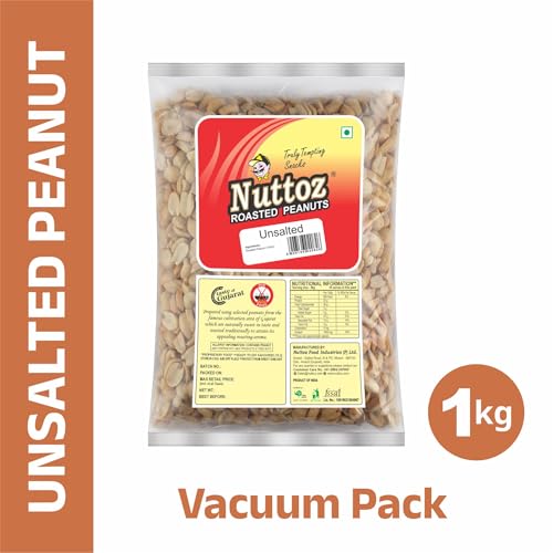Image of Nuttoz Roasted Peanut Unsalted 1Kg Vacuum Pack | Horeca Pack | Jumbo Roasted Moongfali | Non Fried Ready to Eat Healthy Snack | Without Skin Whole and Split Peanut (Pack of 3)