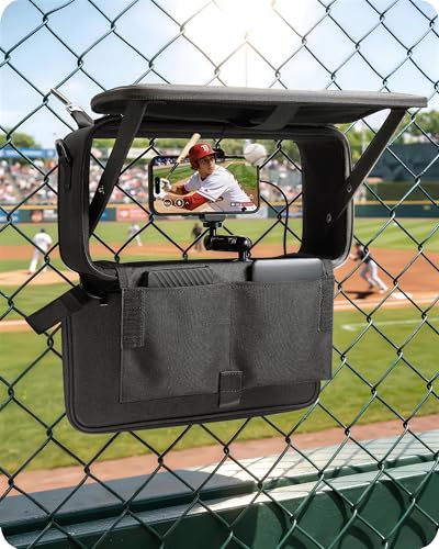 Stouchi Game Changer Mounting Kit All-in-One Soft Fabric Fence Mount Bag with Anti-Glare Shade & Storage Portable Fence Mount for Baseball Softball Tennis Compatible with iPhone/GoPro/Mevo Start