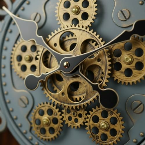 Image of STAR WORK Vintage Gear Wall Clock Industrial Rustic Farmhouse Classic Style Mechanical Charm Perfect for Living Room Bedroom Office or Entryway Decor (Black -20 INCH)
