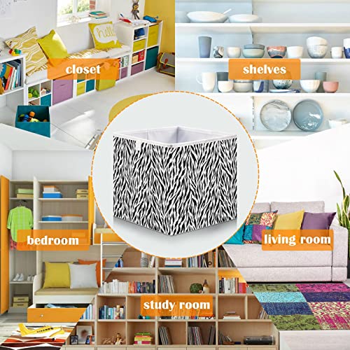 Cataku Zebra Animal Print Cubes Storage Bins 11 Inch Collapsible Fabric Storage Baskets Shelves Organizer Foldable Decorative Bedroom Storage Boxes For Organizing Home #TOP3