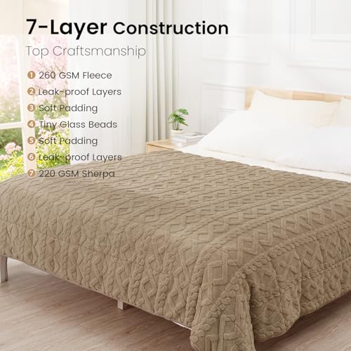 Image of Drewin Weighted Blanket for Adults Queen Size 20lbs, Soft Cozy Jacquard Sherpa Weighted Blankets for Sleeping and Calming, Fluffy Throw Blanket for Couch Bed, 60 x 80 inches, Brownish White
