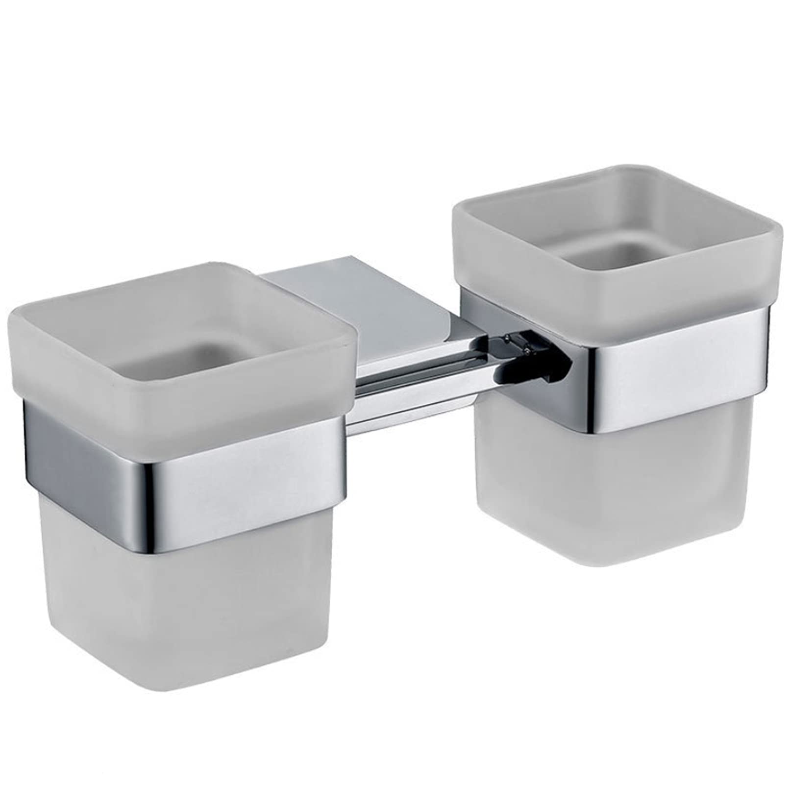 Juego de soportes para cepillos de dientes de acero inoxidable con doble portavasos y vaso cuadrado de cristal, accesorios de baño plateados hechos de acero inoxidable 304