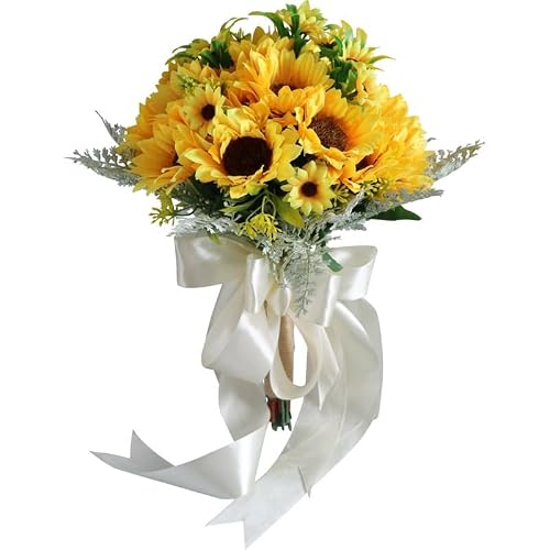 HUFFA Sunflower Bridal Bouquet - Western-Style Fake Floral Wedding Bouquet for Church Ceremonies