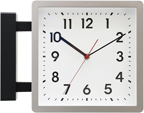 BESTIME 66295B Reloj de pared de plástico de doble cara con marco plateado. Reloj de estación clásico de diseño simple, silencioso, adecuado para el