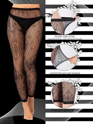 Newcotte 6 Pair Fishnet Stockings for Women Black Footless Thigh High Stockings Plus Size Lace Mesh Thigh High Tights3