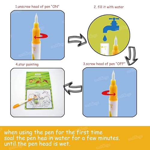 Image of Zest 4 Toyz Magic Water Drawing Book for Kids Reusable Coloring Book with Water Pen Mess-Free Activity Book Educational Toy for Toddlers Boys and Girls - Ages 3 to 5 (Pack of 1)