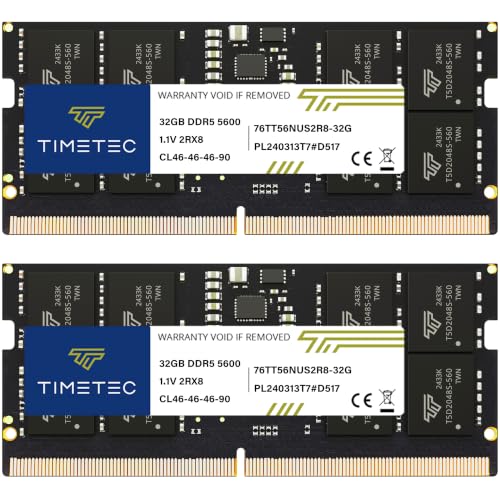 Image of Timetec 64GB KIT(2x32GB) DDR5 5600MHz PC5-44800 Unbuffered Non-ECC 1.1V CL46 2Rx8 Dual Rank 262 Pin SODIMM Laptop Memory RAM Module Upgrade