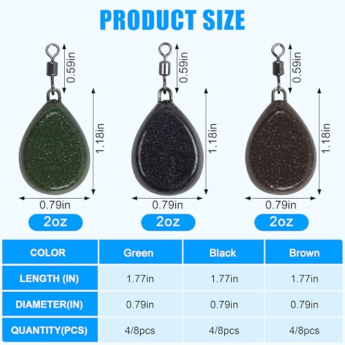 Image of AGOOL Carp Wegihts Fishing Sinkers - Tapered Flat Sinker with Rolling Swivels 2oz Coatd Lifelike Color Carp Fishing Gear Tackle