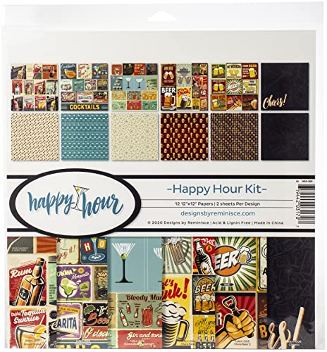 Reminisce Happy Hour Collection Scrapbook Kit Paper Crafts, Multi Color Palette