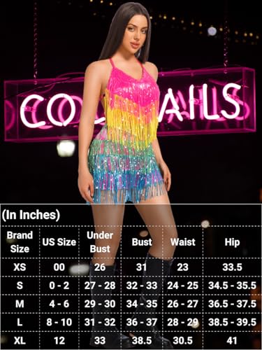 Image of Kaei&Shi Sequin Fringe Romper,Sparkly Glitter Metallic Jumpsuits For Women,Backless Shorts Dress Disco Birthday Dance Outfit