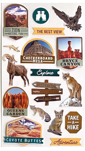 Paper House Productions Die-Cut Dimensional & Foil Accent Travel Scrapbook Sticker Sheet - U.S. National Parks