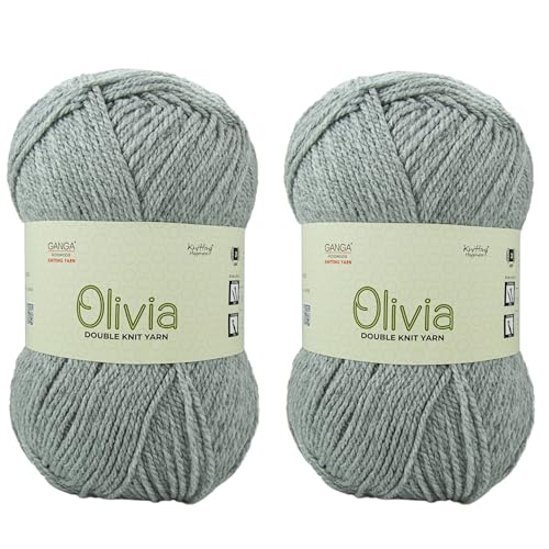 Image of Ganga Acrowools Olivia,Double Knit Yarn. Hand Knitting&Crochet Yarn. Oekotex Class 1 Certified. Pack Of 2 Balls-100Gms Each. Shade No-Olv001, Grey