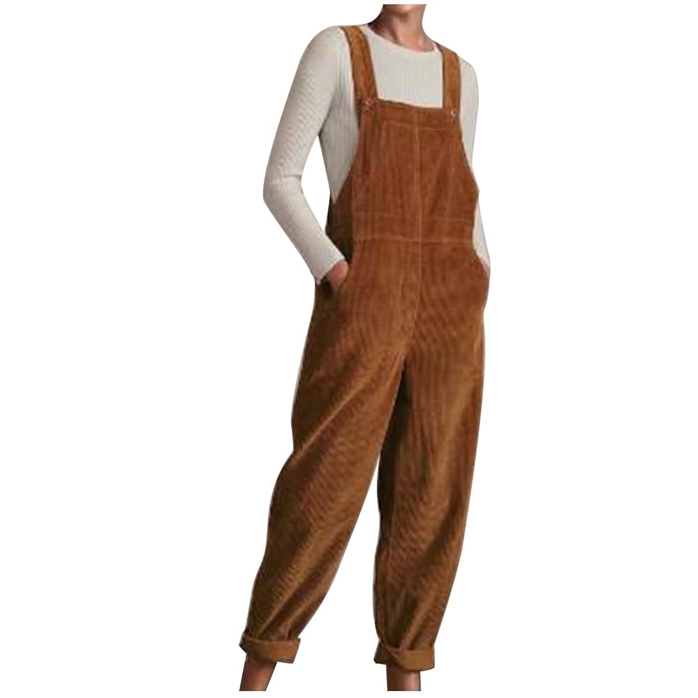 NATHGAM Women Corduroy Overalls Fall Winter Casual Loose Fit