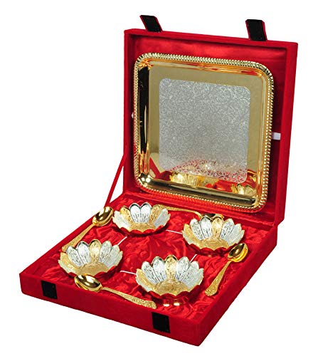 Piepot Silver Plated German Silver Kamal Lotus Bowl Set Of 9Pcs (Gold Silver Patteren), 750 milliliter (B09PC124KZ) Amazon Price History, Amazon Price Tracker