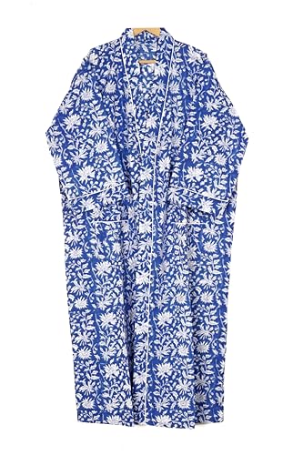 Cotton Hand Block Print Kimono Robes for Women, Long Length Floral Print Nightgown, Bikani cover- up cotton kimono2