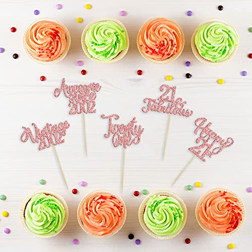 30Pcs Vintage 2002 Cupcake Toppers Glitter Twenty-One 21 Fabulous Happy 21St Birthday Cupcake Picks Cheers To 21 Years For 21St Birthday Anniversary Party Cake Decorations Supplies Rose Gold #TOP2