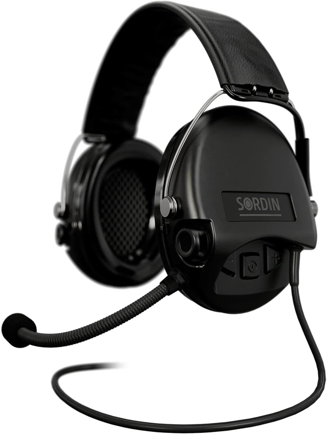 Sordin MIL CC Ear Muffs - Military Ear Defenders w/Radio Connection, Microphone & Leather Headband - Tactical Earmuffs