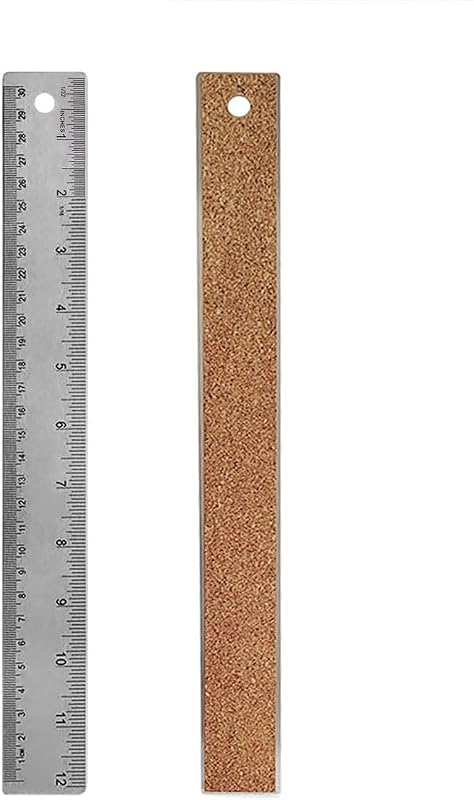 1 paquete de regla de metal de acero inoxidable de 12 pulgadas con respaldo de corcho antideslizante | con pulgadas y centímetros, reglas con base de corcho de borde recto para material de oficina escolar, herramientas de dibujo
