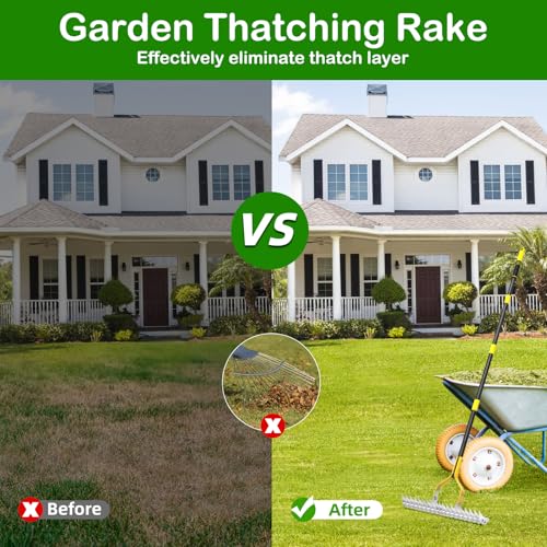 Dethatching Rake for Lawns, 15" Heavy Duty Thatch Rake with 70" Handle — view 5
