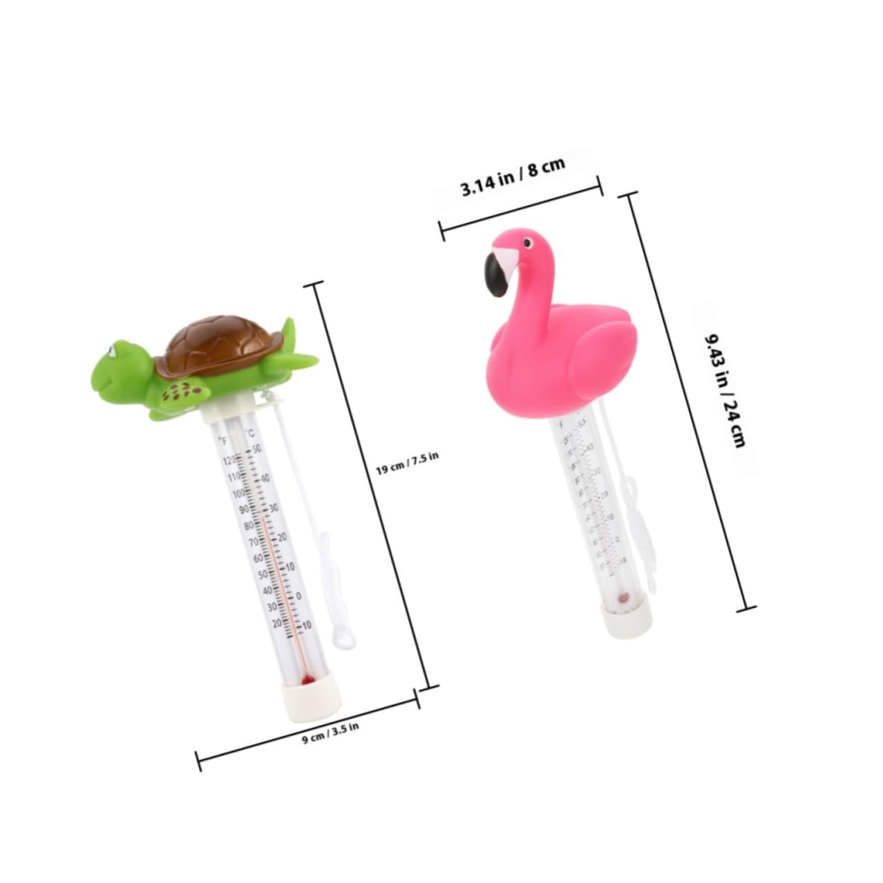 ORFOFE 2pcs Floating Pool Thermometer Set Swimming Pool Temperature Measuring Tool with Flamingo and Turtle Design Floating Water Thermometer for Spas and Outdoor