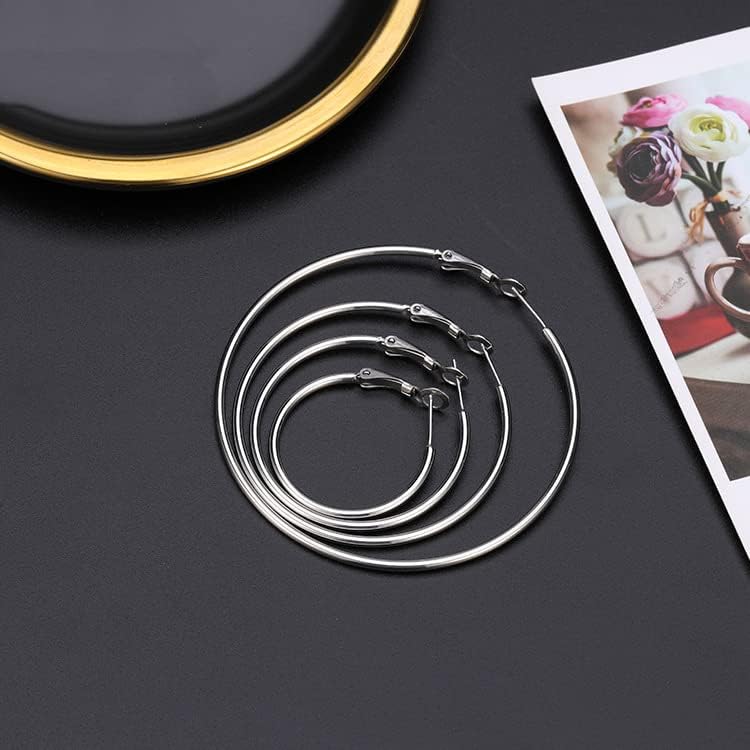 100mm Large Hoop Earrings For Womens Girls Stainless Steel Round Huggie Geometric Big Hoops 14K Gold/Rose Gold/Silver Plated Fashion Gifts Jewelry Hypoallergenic for Sensitive Ears (Silver) - Image 4