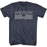 American Classics WeezerRock Band Checkered Logo Adult Short Sleeve T-Shirt Graphic Tee Navy