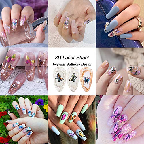 Torokom 12 Sheets Butterfly Nail Art Stickers Decals, 3D Self-Adhesive Nail Decals Butterfly Designs Nails Supplies Butterfly Stickers For Diy Colorful Laser Butterflies Nails Manicure Decor #TOP1