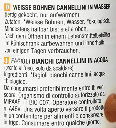 IL NUTRIMENTO Bio weiße Bohnen – Natürliche Cannellini-Bohnen – Ohne Salzzusatz – Packung mit 12 Stück (12 x 400 g)