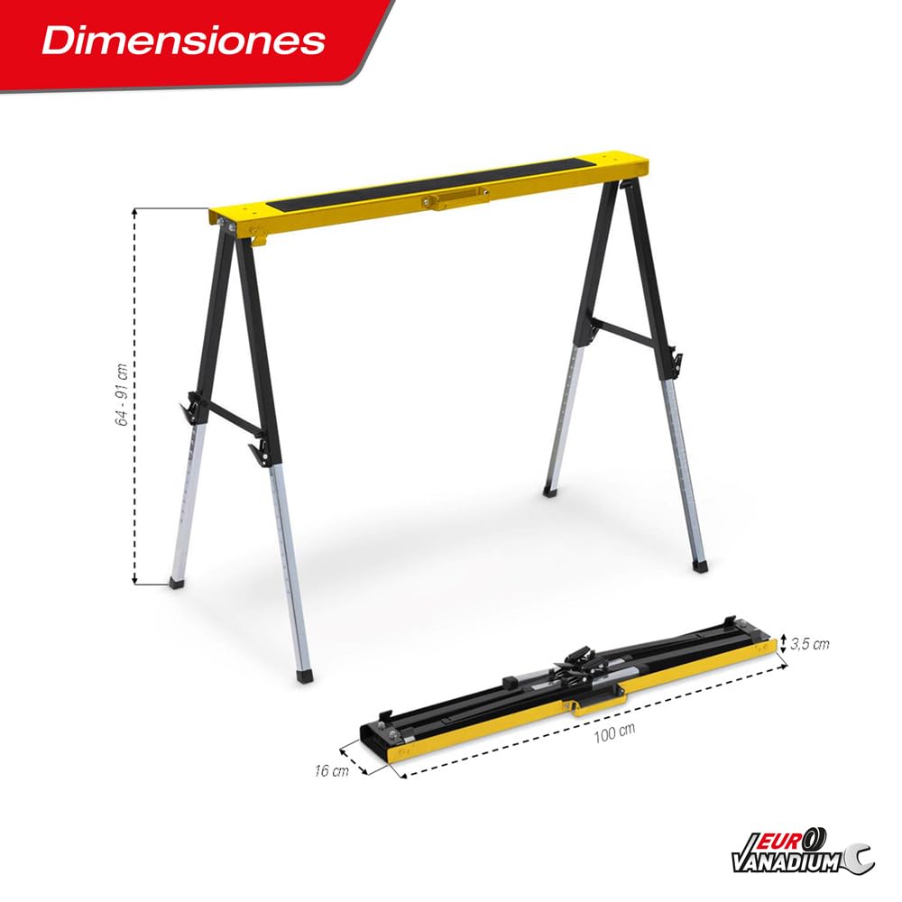 Lot de 2 Tréteaux Réglables Télescopiques en Métal - Hauteur Ajustable de 64 à 91 cm, Charge 150 kg - Tréteaux Pliables avec Surface Antidérapante - Travaux Escaliers, Bricolage