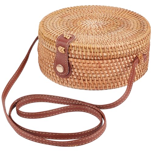 GORGECFAFT Handwoven Round Rattan Bag Large Straw Bag for Women