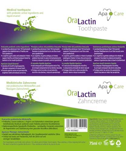 ApaCare OraLactin Zahncreme, 3×75 ml Zahnpasta mit Hydroxylapatit (flüssiger Zahnschmelz), Fluorid & probiotischen Inhaltsstoffen, für Remineralisierung, Pflege empfindlicher Zähne, ohne Titandioxid – Bild 4