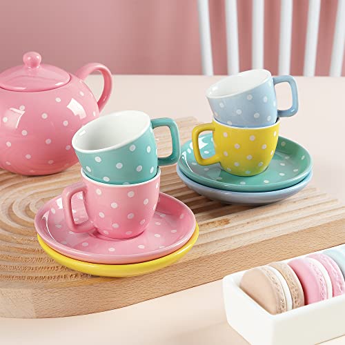 fanquare 12-teilig Porzellan Teeservice für Erwachsene, Kleine Mädchen, Rosa Blumen Kaffeeservice Set für Spielküche Kindergeschirr