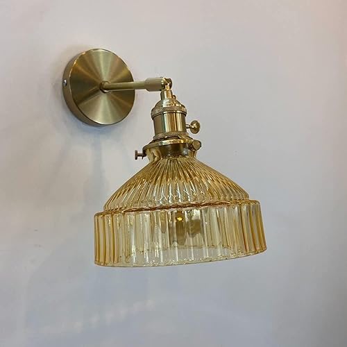 Miniatura 3 de Vintage Glass Wall Lamp Modern Brass Wall Sconce Rotating Farmhouse Lighting for Living Room Bathroom Vanity Bedside E26E27 Base(Amber)