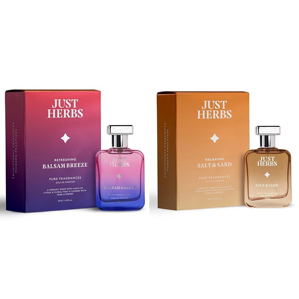 Just Herbs Refreshing Balsam Breeze EDP Perfume For Men Long Lasting Fragrance - 50 Ml & Relaxing Salt & Sand EDP Perfume For Men, Long Lasting Fragrance - 50 Ml