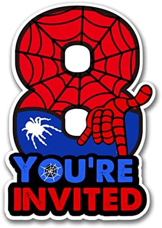 Superhero 8th Birthday Party Invitations with Envelopes 8 Year Old Birthday Eight Shaped Invites Card Boy Party Favors Decorations Supply, 20 Count