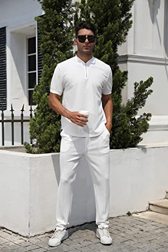 Fznhql Men's Tracksuit 2 Piece Polo Sweatsuit Jogging Track Suit Athletic Casual Track Suits For Men White Golf Set Outfits White L #TOP1