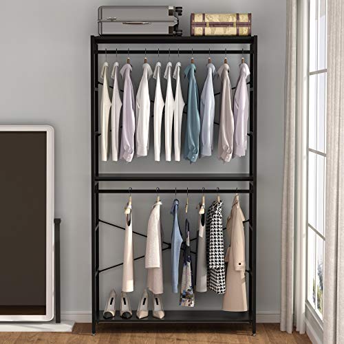 Tribesigns 86 Inches Double Rod Closet Organizer, Freestanding 3 Tiers Shelves Clothes Garment Racks, Large Heavy Duty Clothing Storage Shelving Unit For Bedroom Laundry Room #TOP1